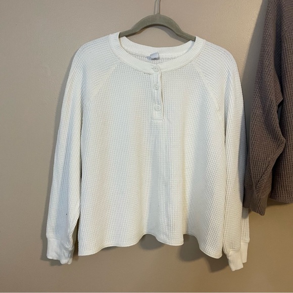 Old Navy Cream & Brown Waffle Knit Long Sleeve Size 2XL - Picture 2 of 9